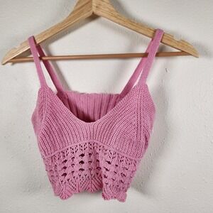 Women's Pink Crochet Knitted Crop Bralette Cottagecore Boho Size S